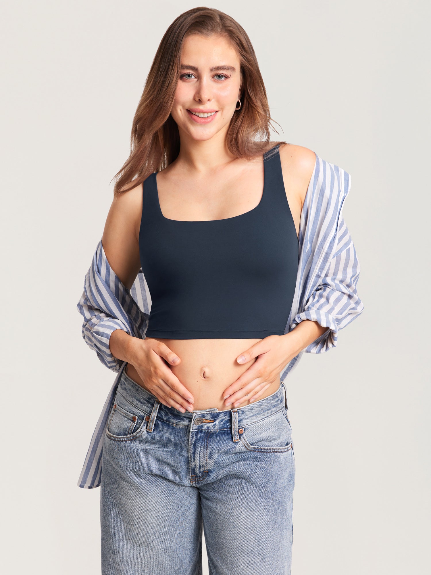 MOMANDA Women's Natrelax® Pumping Crop Tank Top Twilight Blue